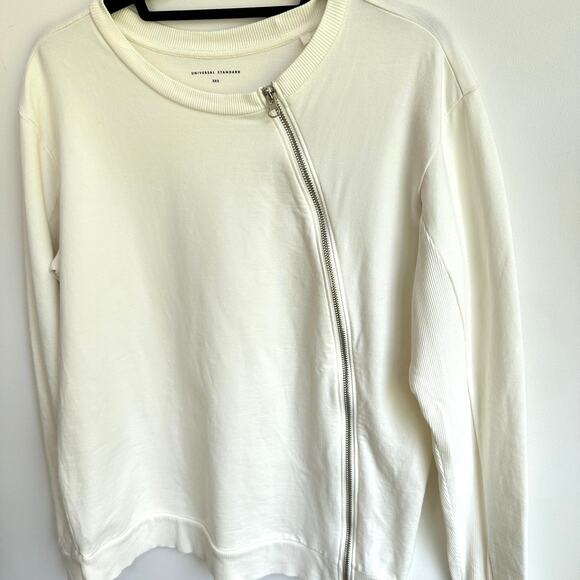 Universal Standard Off White Zip Down Medium Crew Neck Sweater Pullover 2XS - Picture 2 of 7